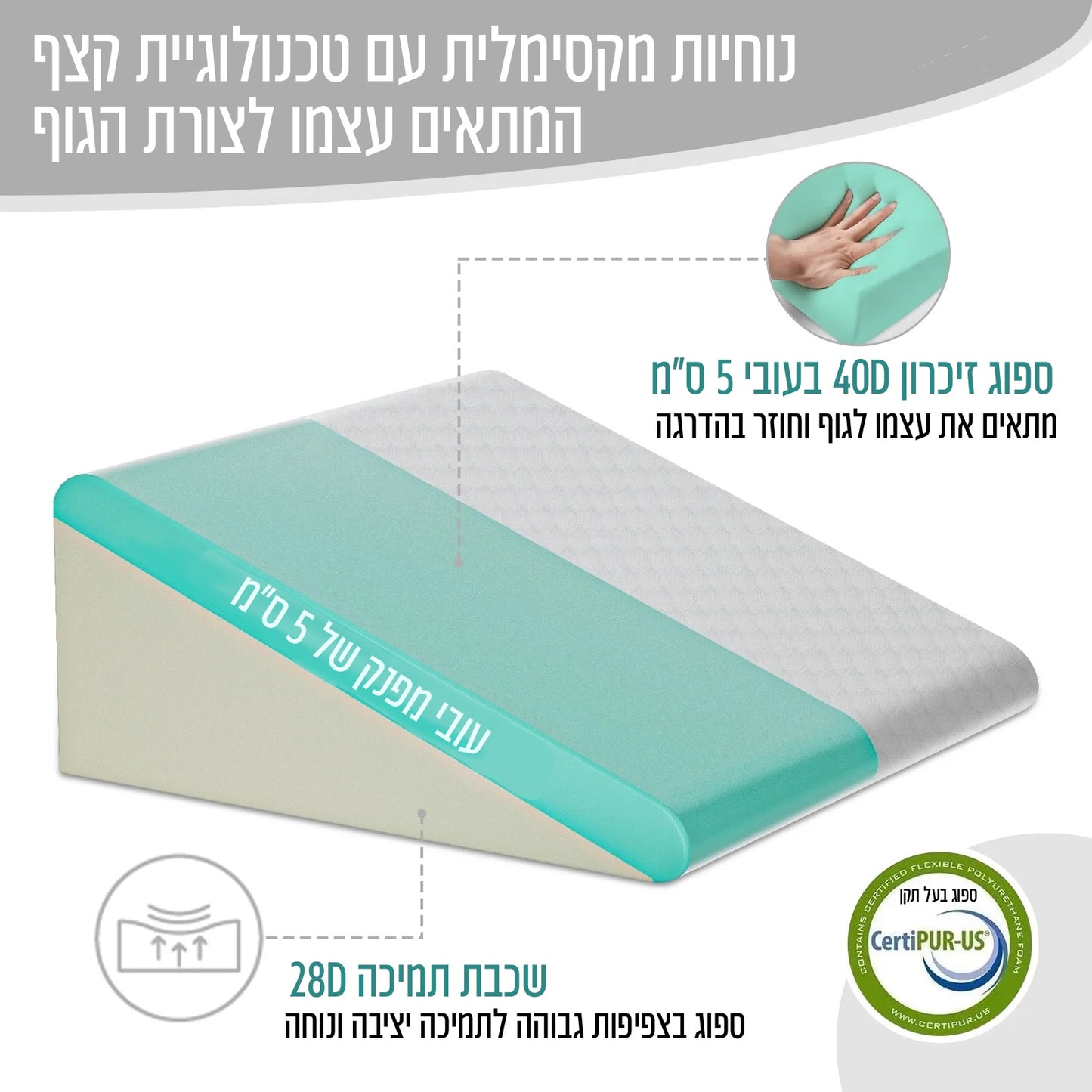 SleepUp™ כרית הגבהה ארוגונומית לשינה טובה יותר